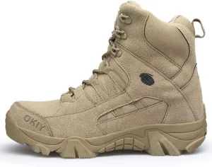 Men's Tactical Ankle Boots: Side Zipper Military Work Boots, Hook & Loop Closure