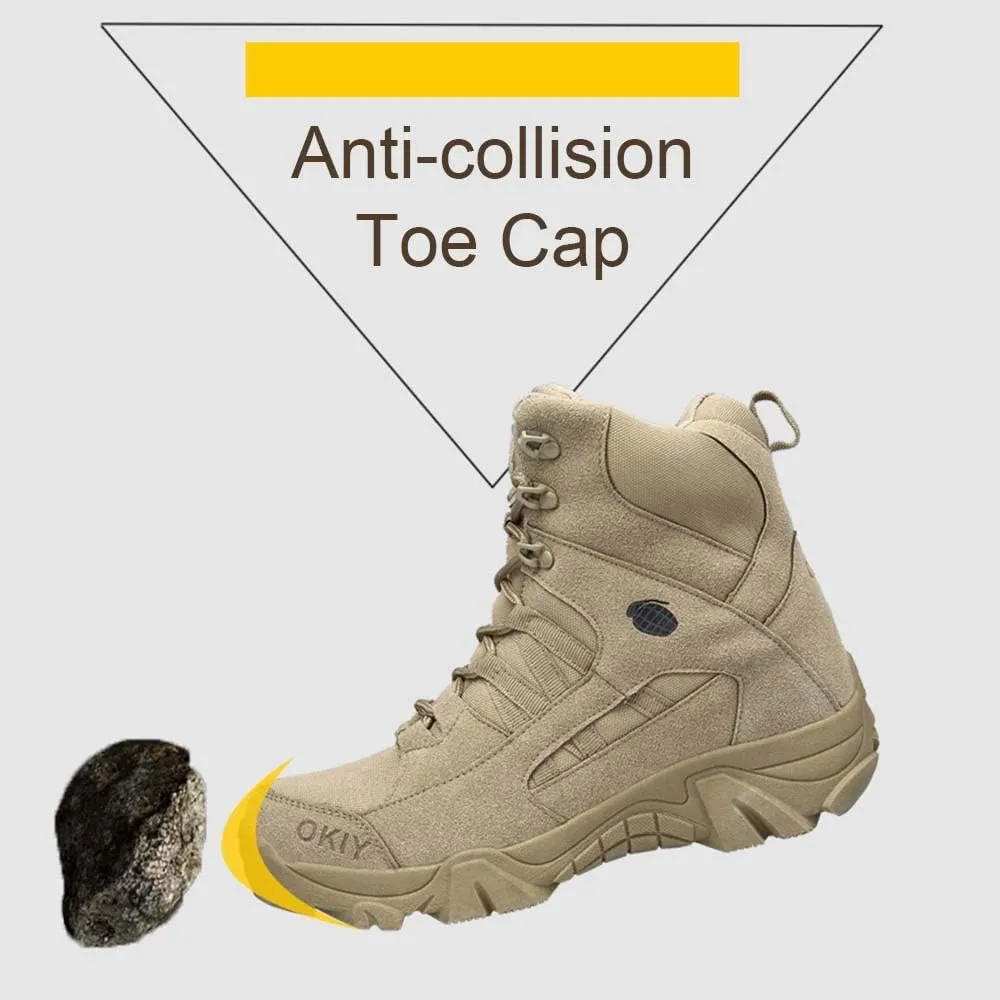 Men's Tactical Ankle Boots: Side Zipper Military Work Boots, Hook & Loop Closure