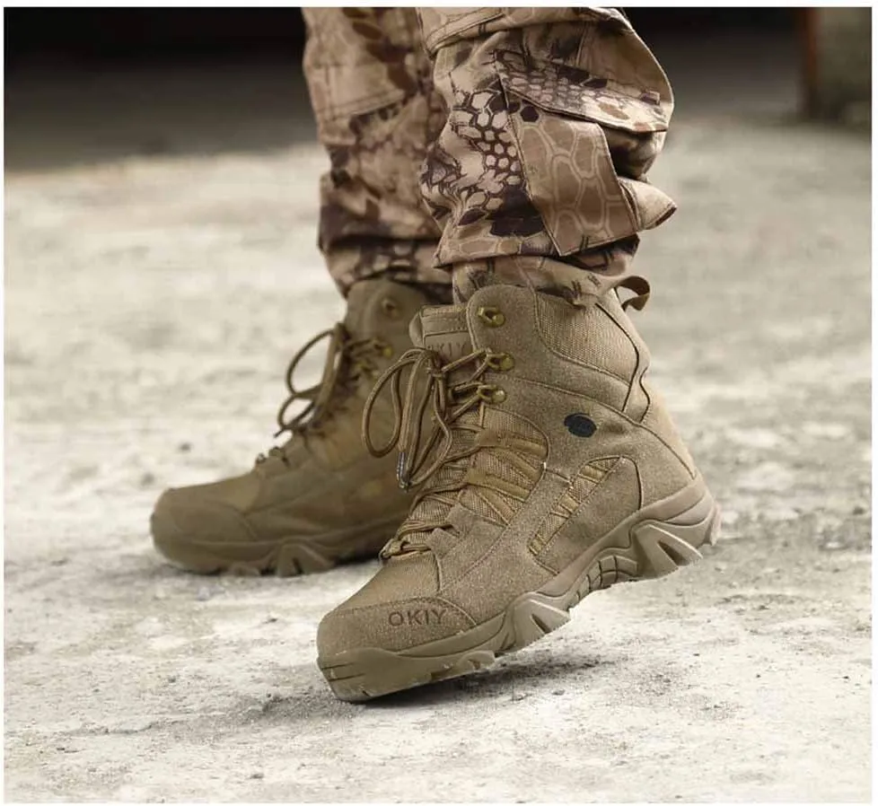 Men's Tactical Ankle Boots: Side Zipper Military Work Boots, Hook & Loop Closure