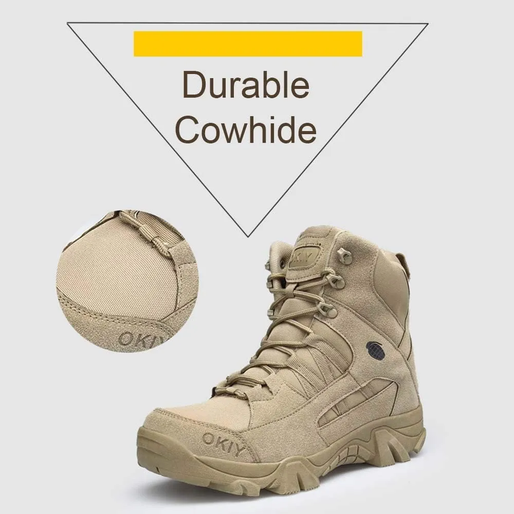 Men's Tactical Ankle Boots: Side Zipper Military Work Boots, Hook & Loop Closure