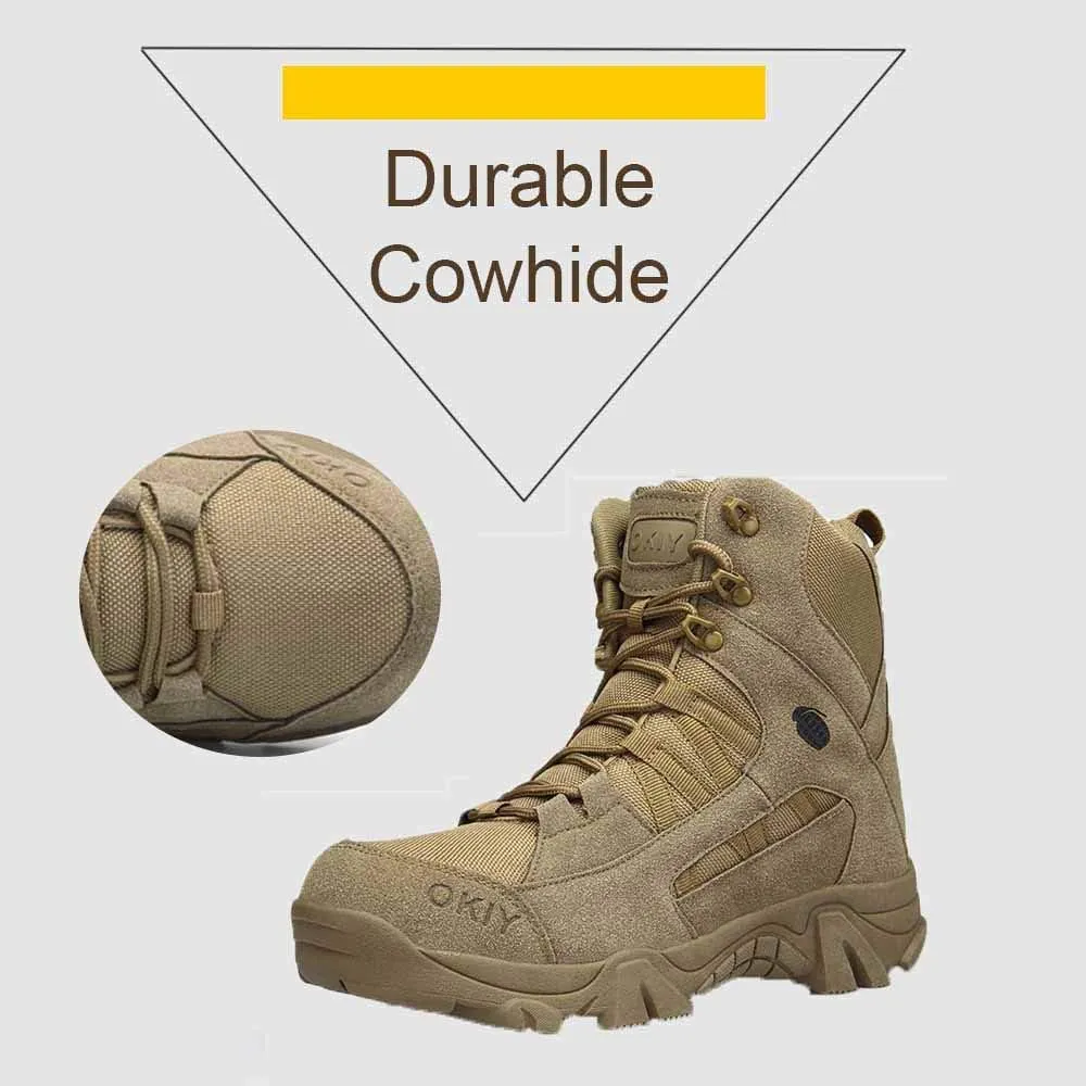 Men's Tactical Ankle Boots: Side Zipper Military Work Boots, Hook & Loop Closure