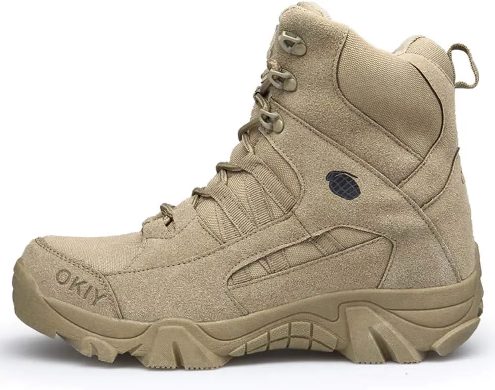 Men's Tactical Ankle Boots: Side Zipper Military Work Boots, Hook & Loop Closure