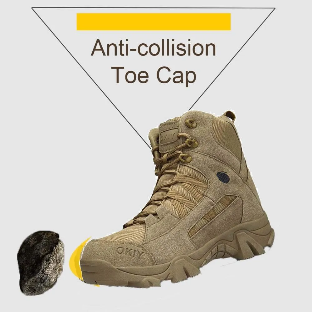 Men's Tactical Ankle Boots: Side Zipper Military Work Boots, Hook & Loop Closure