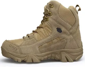 Men's Tactical Ankle Boots: Side Zipper Military Work Boots, Hook & Loop Closure