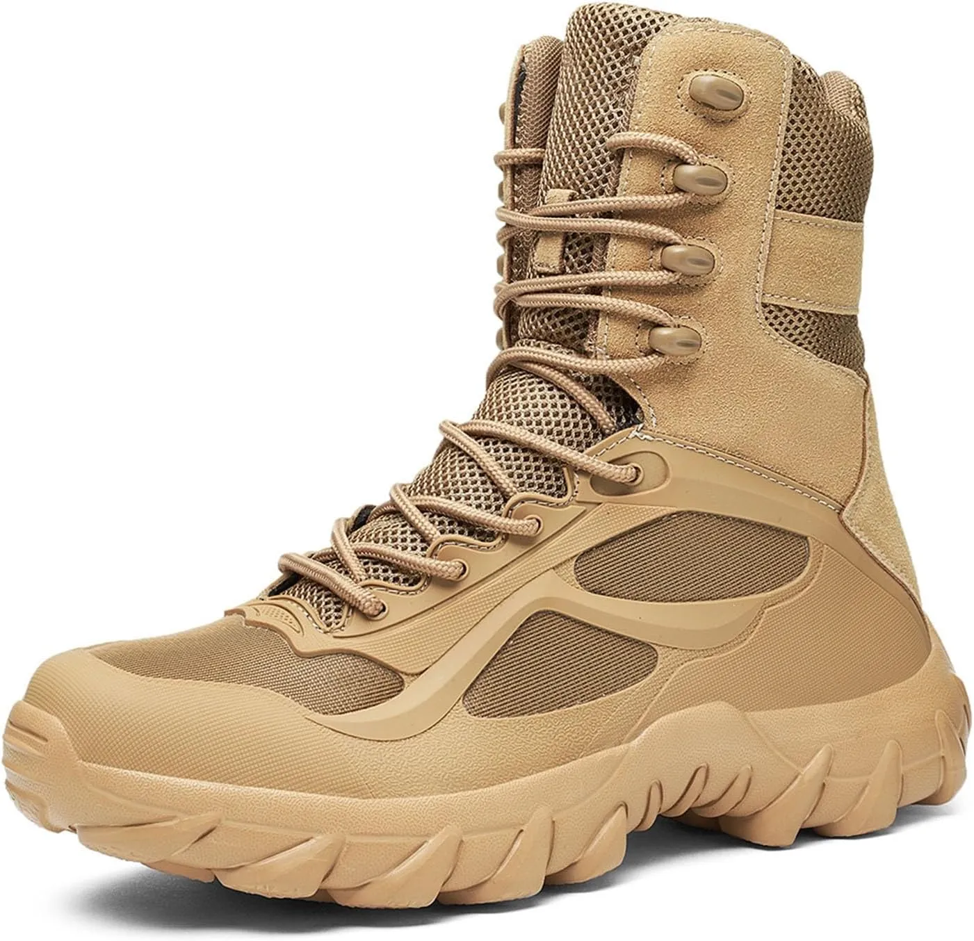 Men's Tactical Combat Boots with Side Zipper, Lightweight & Comfortable, Breathable Mesh, Waterproof, Ideal for Hiking, Hunting and Patrol