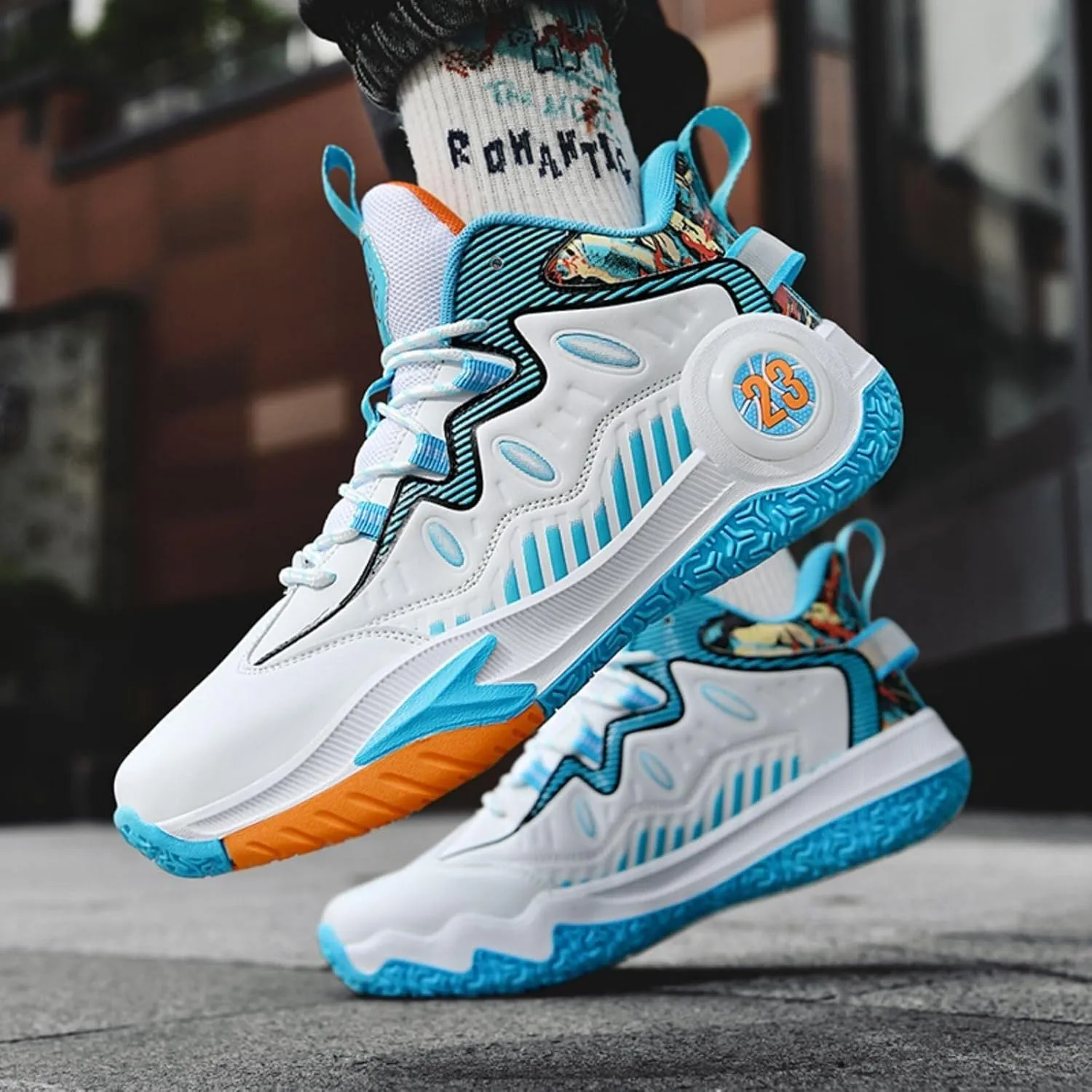 Men's Trendy Basketball Shoes with High Top Anti Slip Wear-Resistant Lightweight Comfortable Sports Boots