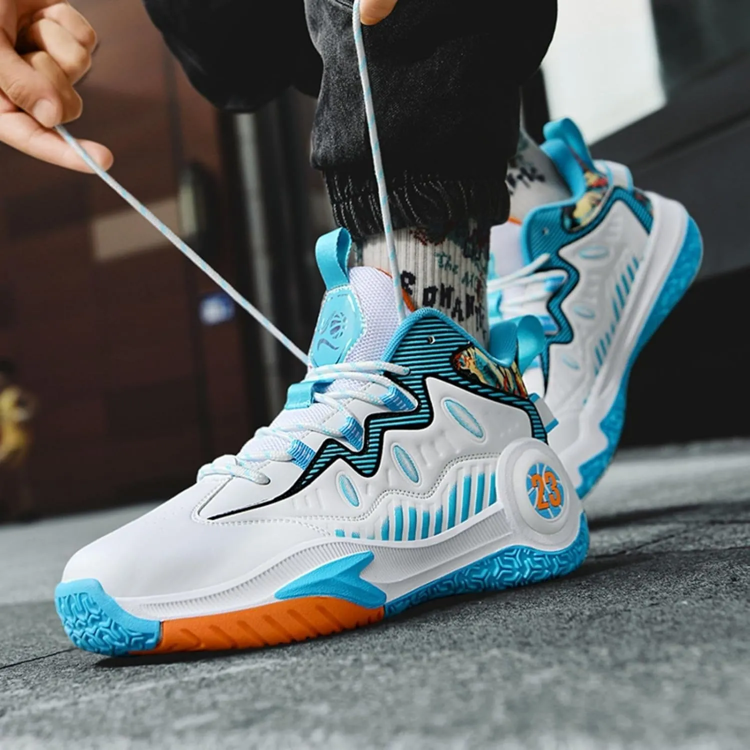 Men's Trendy Basketball Shoes with High Top Anti Slip Wear-Resistant Lightweight Comfortable Sports Boots
