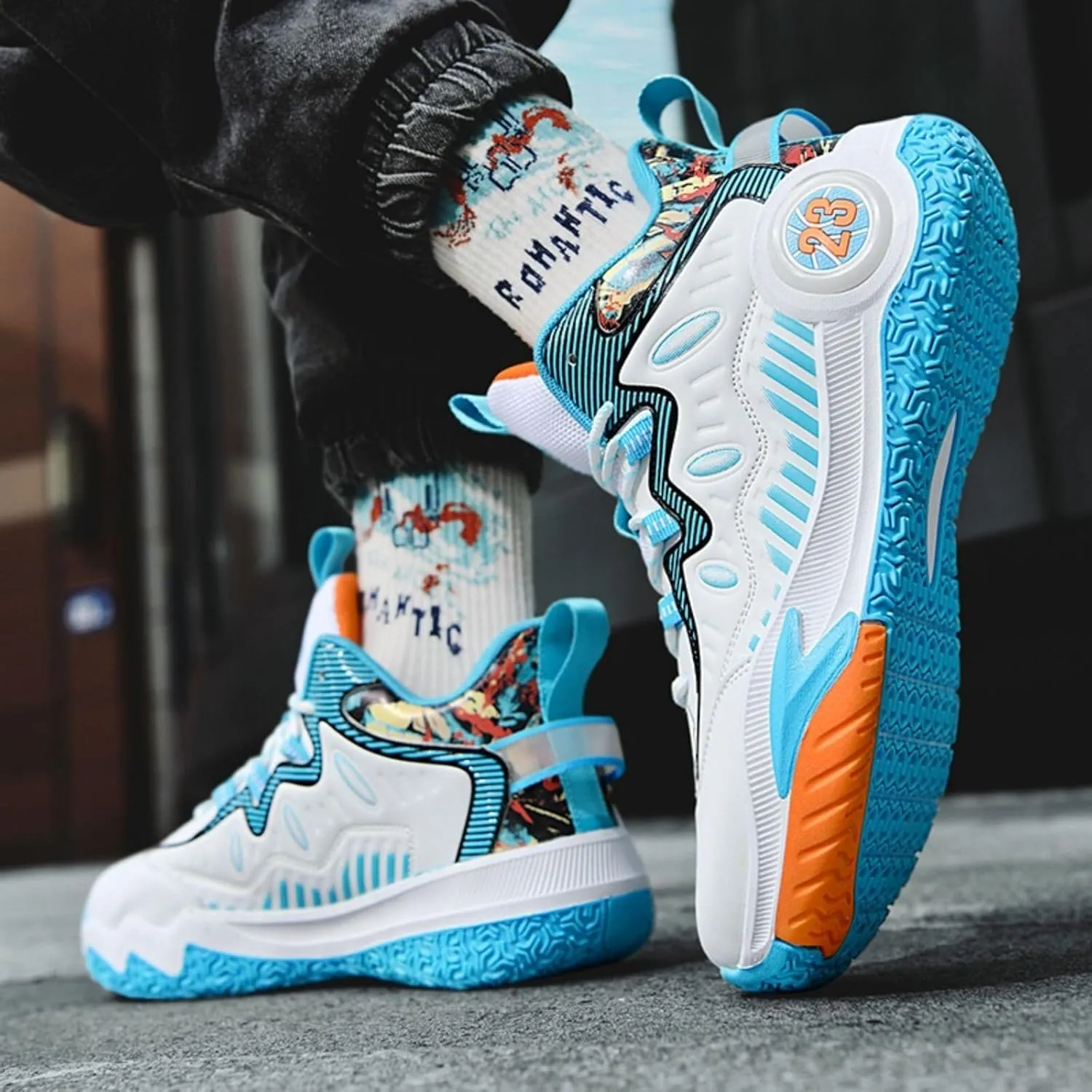 Men's Trendy Basketball Shoes with High Top Anti Slip Wear-Resistant Lightweight Comfortable Sports Boots