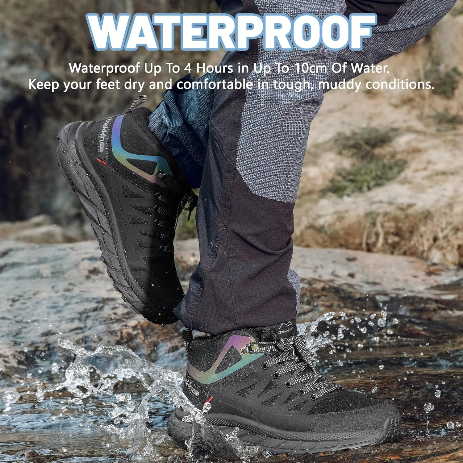 Men's Waterproof Slip Resistant Hiking Boots Outdoor Trail Trekking Camping Casual Walking Hunting Shoes Mountain Travel Mid Ankle Lace up