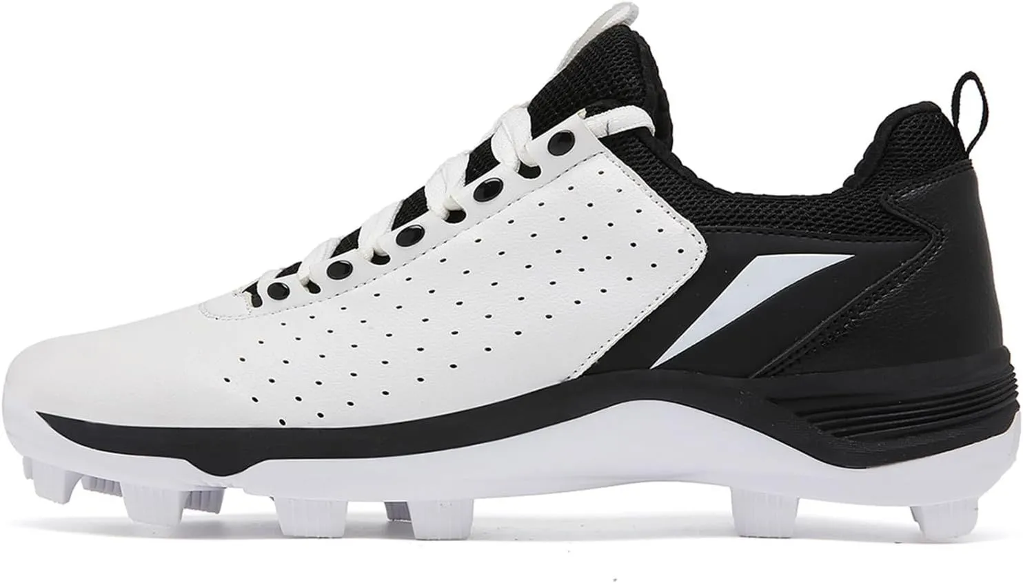 Mens Women Turf Shoes Baseball Lightweight Non-Slip Breathable With 13 Fixed Anti-skid Nail Professional Unisex Adult Softball Shoes Outdoor Trainers ( Color : White black , Size : 8 Women/6.5 Men )