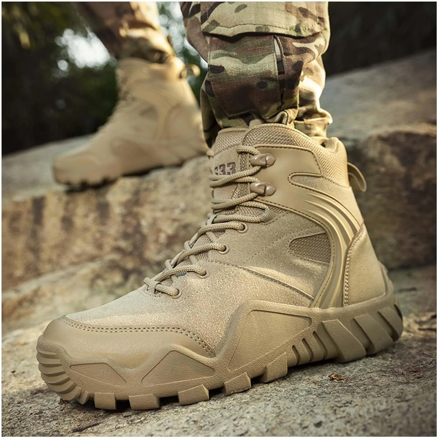 Military Tactical Boots for Men Waterproof Hiking Boots Mid Ankle Trekking Outdoor Trekking Combat Boots