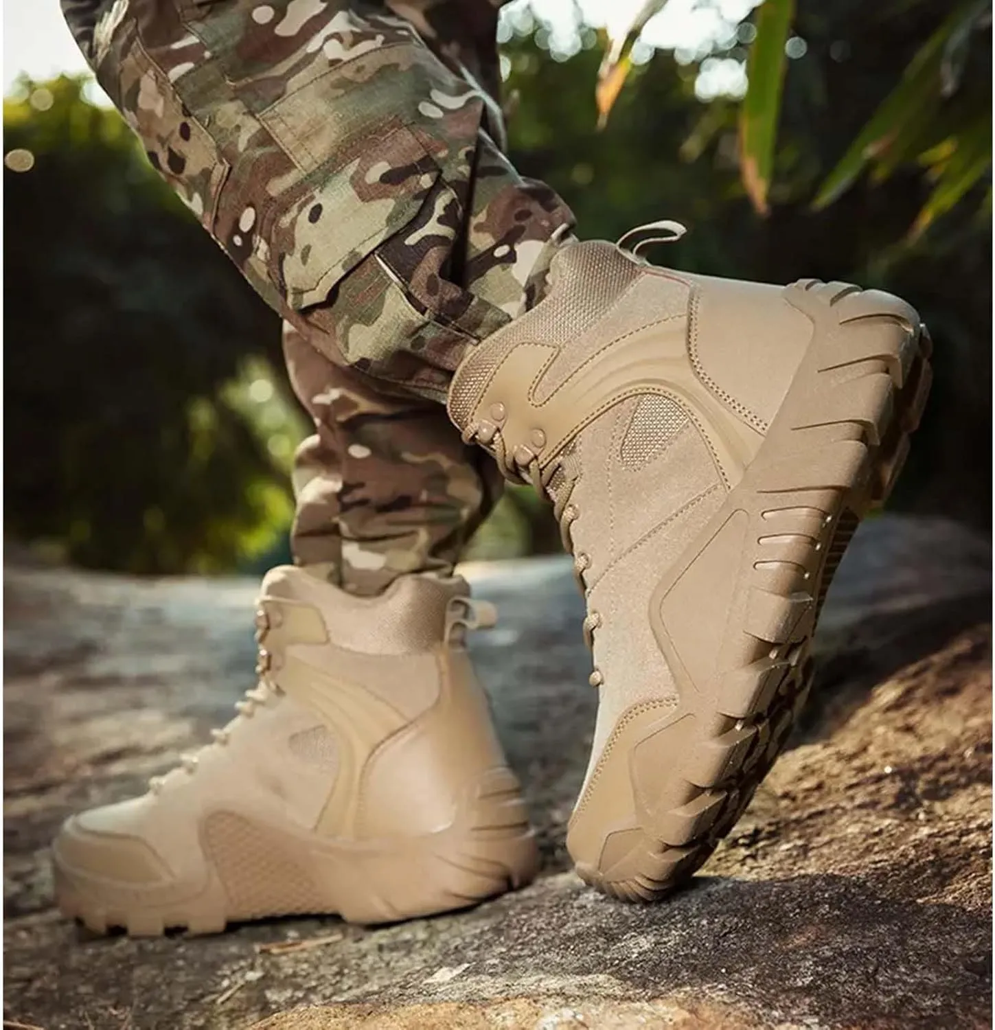 Military Tactical Boots for Men Waterproof Hiking Boots Mid Ankle Trekking Outdoor Trekking Combat Boots