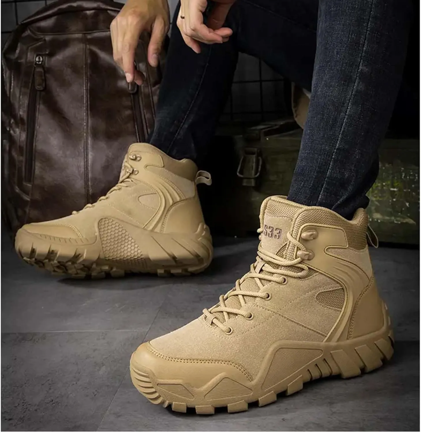 Military Tactical Boots for Men Waterproof Hiking Boots Mid Ankle Trekking Outdoor Trekking Combat Boots