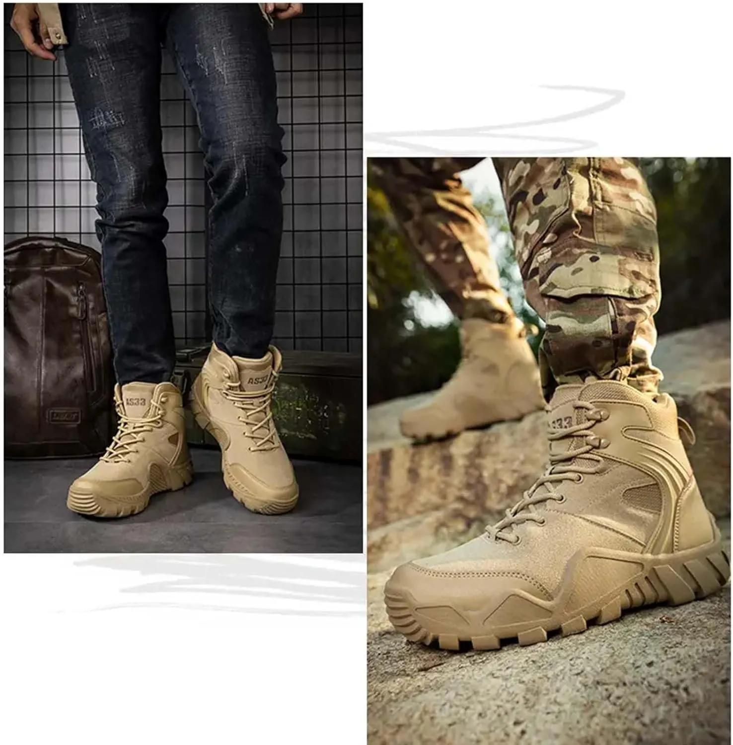 Military Tactical Boots for Men Waterproof Hiking Boots Mid Ankle Trekking Outdoor Trekking Combat Boots
