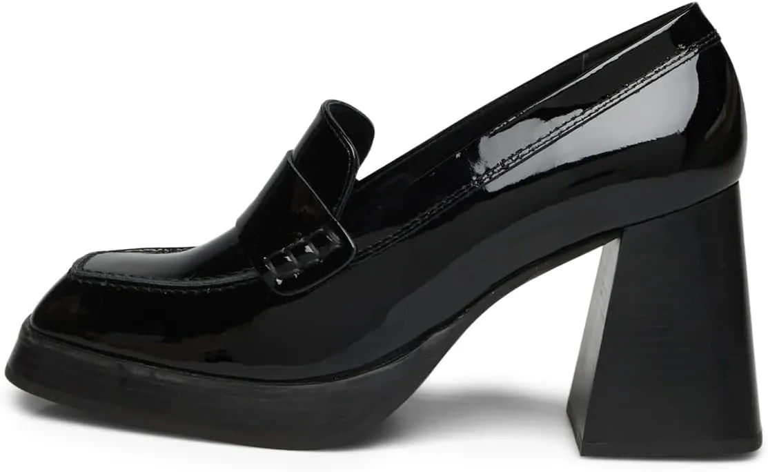 Milooey shoes Women's Platform Square Toe Penny Loafers Chunky Block High Heels Slip on Office Daily Work Dressy Stable Shoes Size 4-16 Us