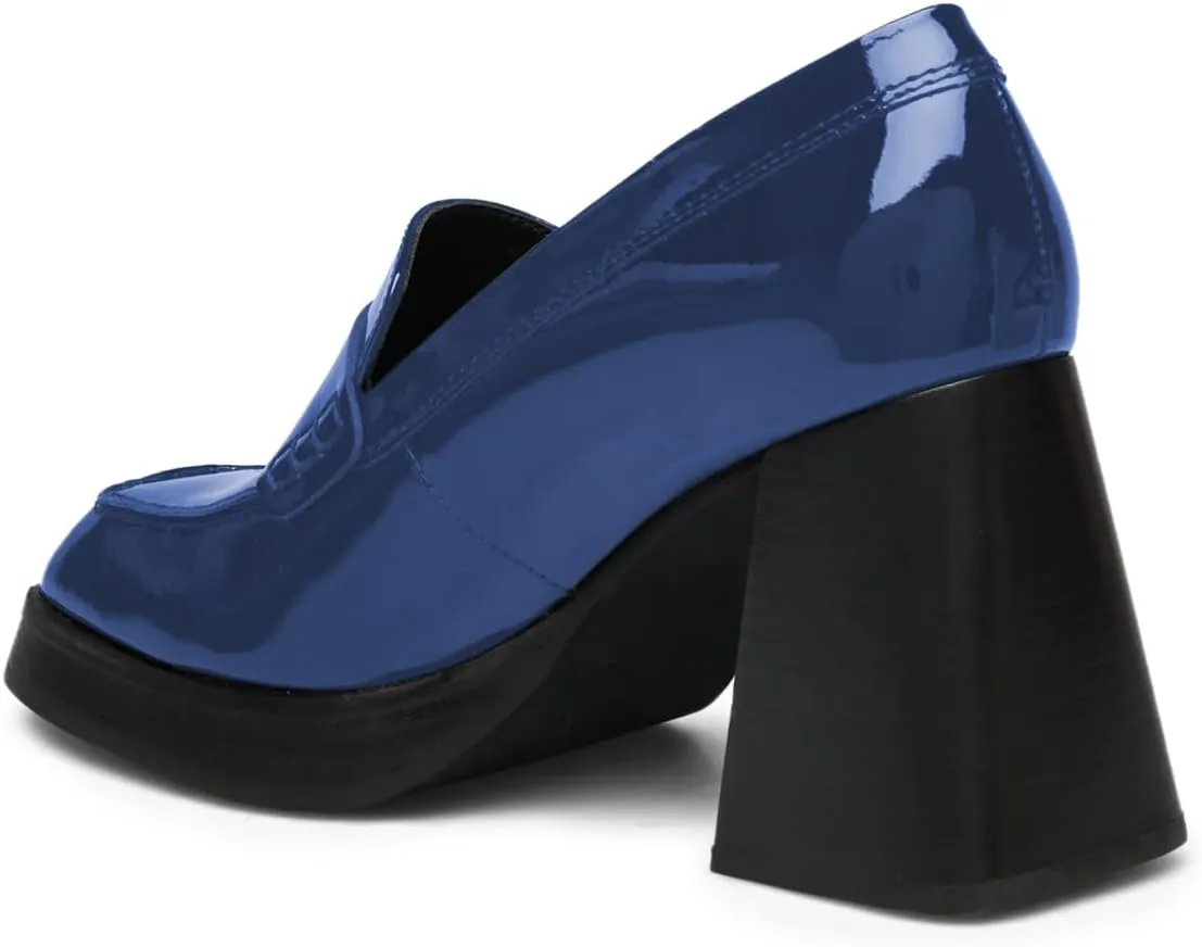 Milooey shoes Women's Platform Square Toe Penny Loafers Chunky Block High Heels Slip on Office Daily Work Dressy Stable Shoes Size 4-16 Us