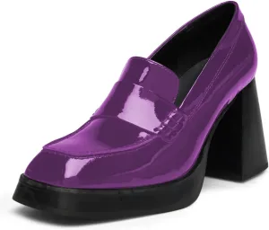 Milooey shoes Women's Platform Square Toe Penny Loafers Chunky Block High Heels Slip on Office Daily Work Dressy Stable Shoes Size 4-16 Us