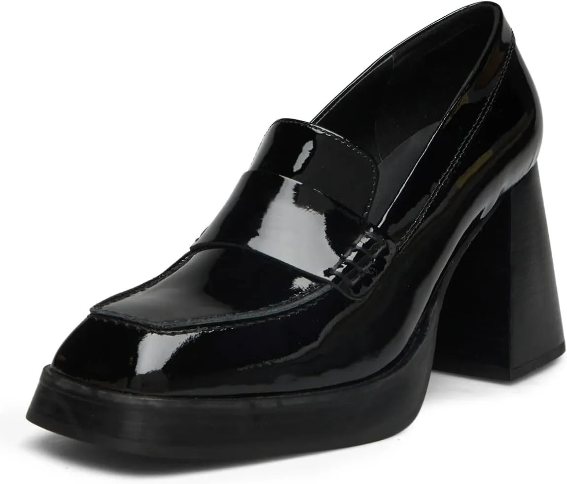 Milooey shoes Women's Platform Square Toe Penny Loafers Chunky Block High Heels Slip on Office Daily Work Dressy Stable Shoes Size 4-16 Us