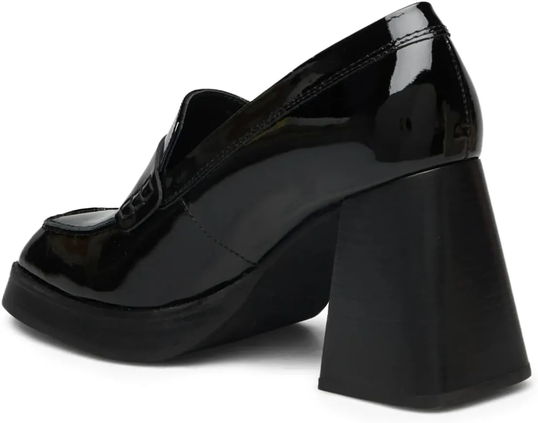 Milooey shoes Women's Platform Square Toe Penny Loafers Chunky Block High Heels Slip on Office Daily Work Dressy Stable Shoes Size 4-16 Us