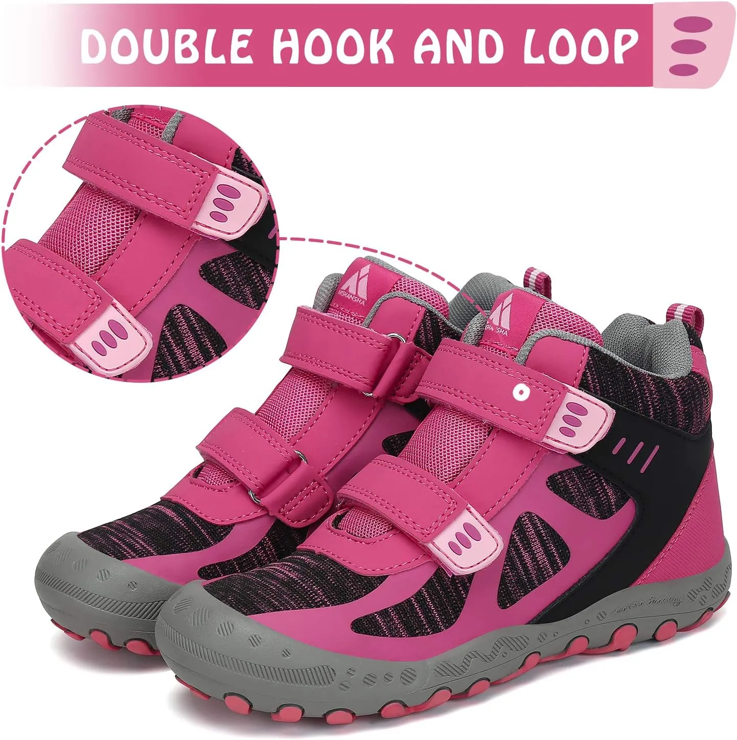 Mishansha Unisex-Child Outdoor Ankle Hiking Boots Boys Girls Trekking Walking Shoes with Hook and Loop