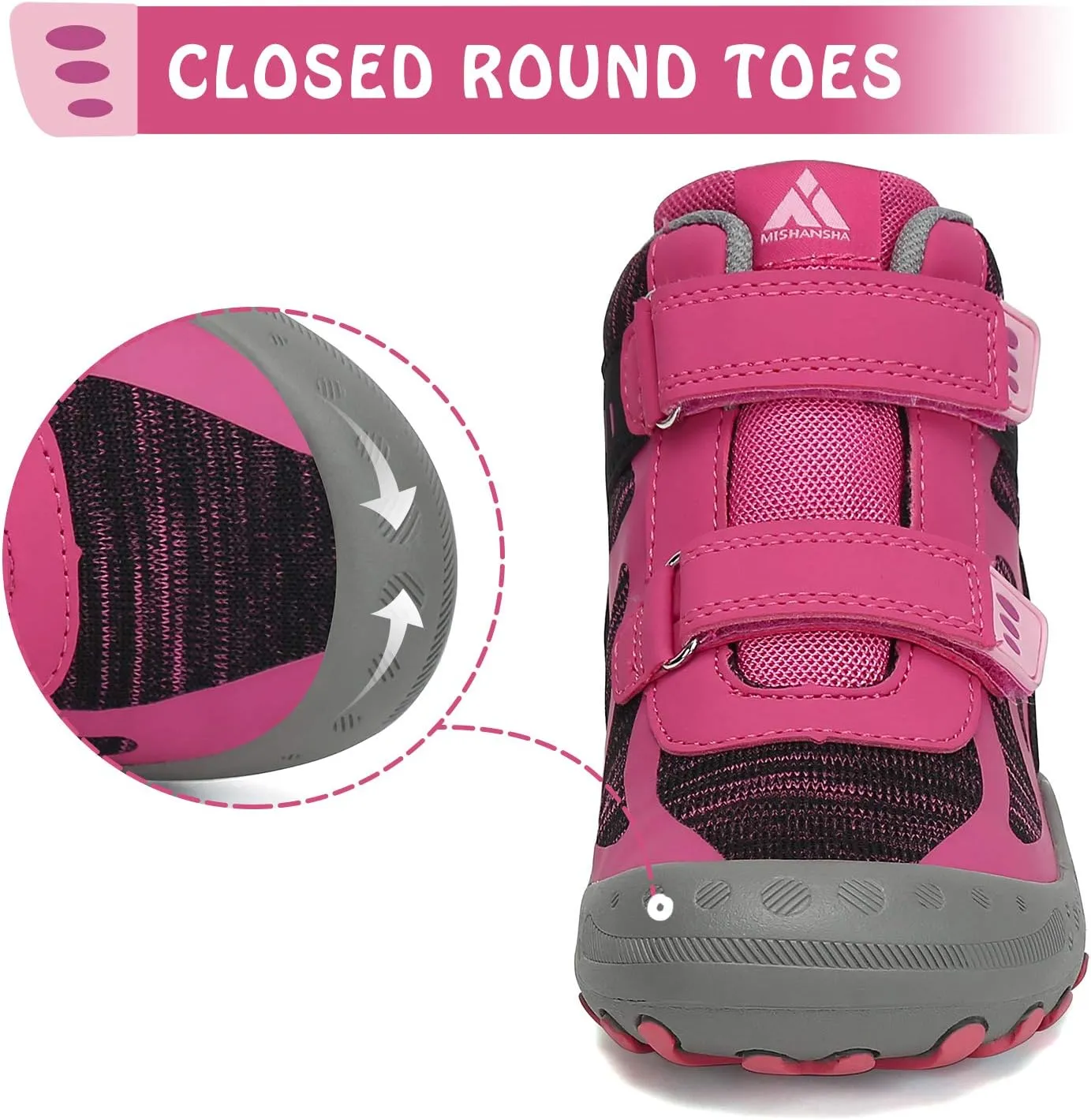 Mishansha Unisex-Child Outdoor Ankle Hiking Boots Boys Girls Trekking Walking Shoes with Hook and Loop