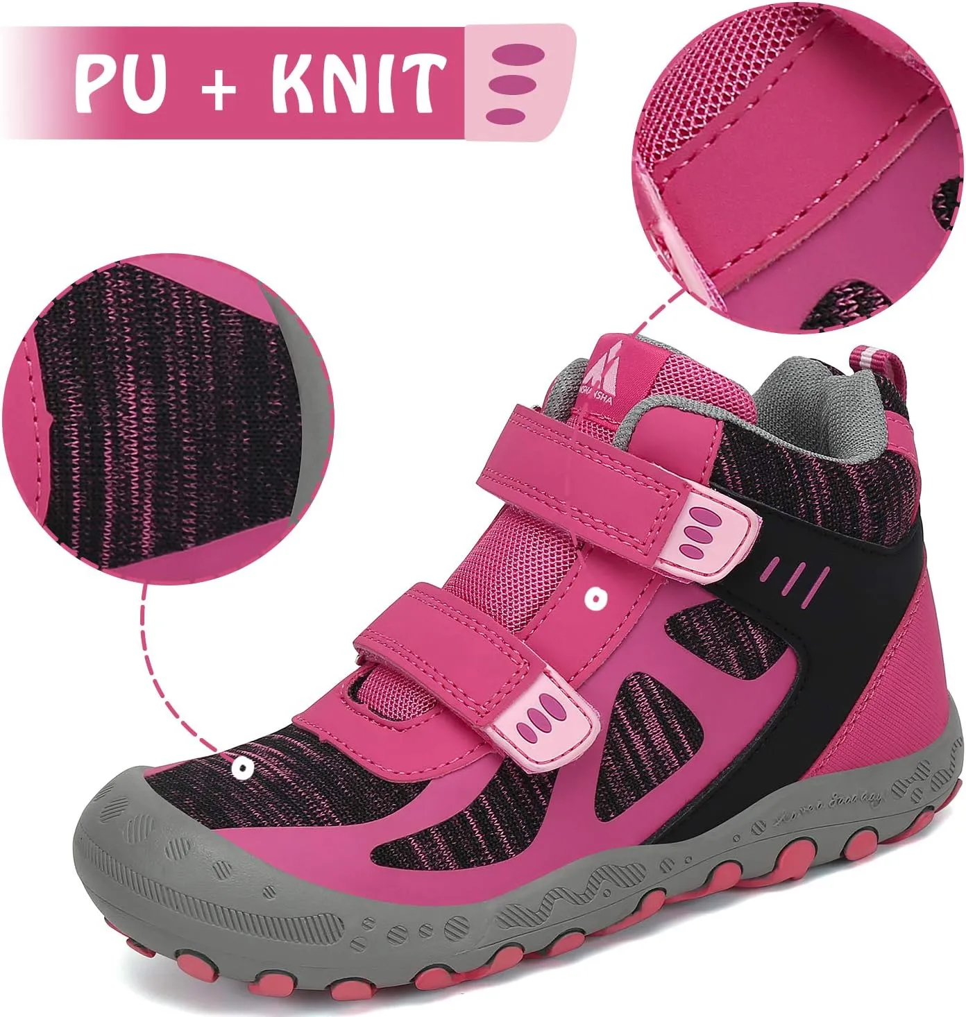 Mishansha Unisex-Child Outdoor Ankle Hiking Boots Boys Girls Trekking Walking Shoes with Hook and Loop