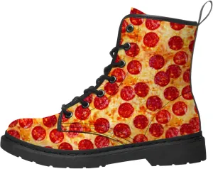 Pizza Mens Womens Vegan Leather Combat Boots Pepperoni Pizza Print Hiking Boots Work Shoes Gifts for Veganer,US Size 3 Men/4.5 Women