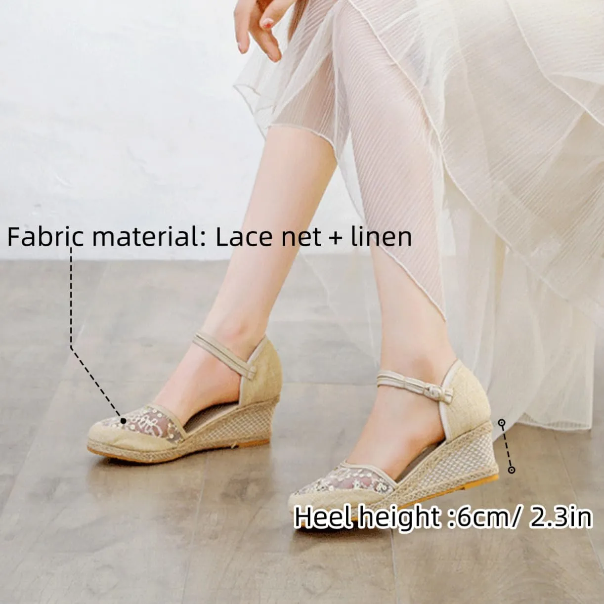 Platform Espadrilles for Women,Closed Toe Sandals Women Dressy,Women's Ankle Strap Closed Toe Espadrille Wedge Heels Sandals