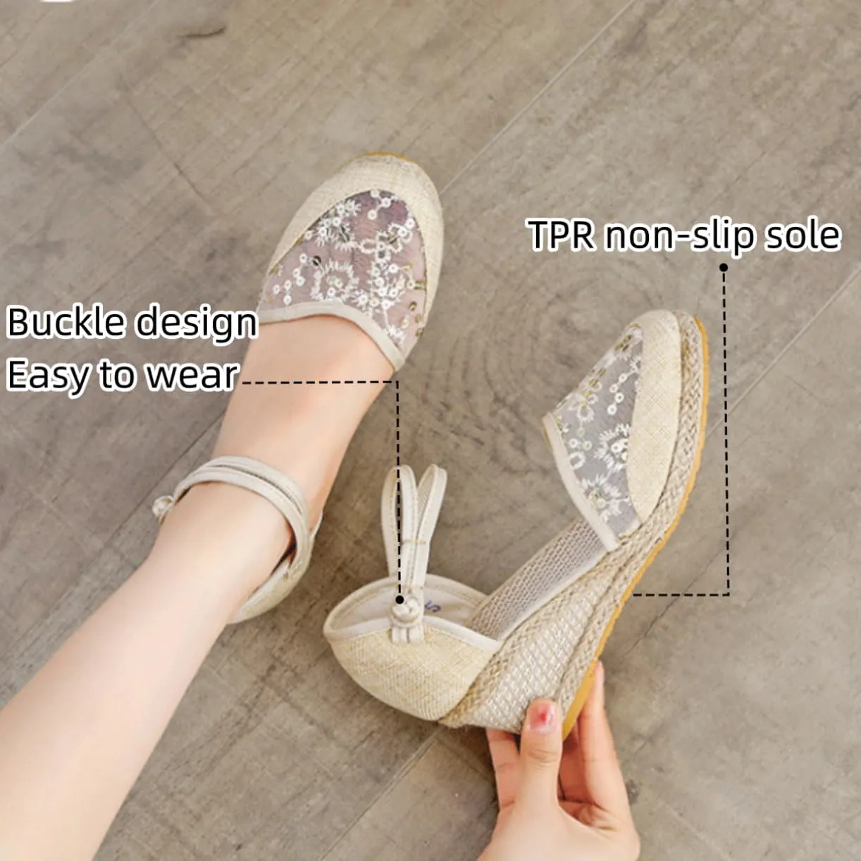 Platform Espadrilles for Women,Closed Toe Sandals Women Dressy,Women's Ankle Strap Closed Toe Espadrille Wedge Heels Sandals