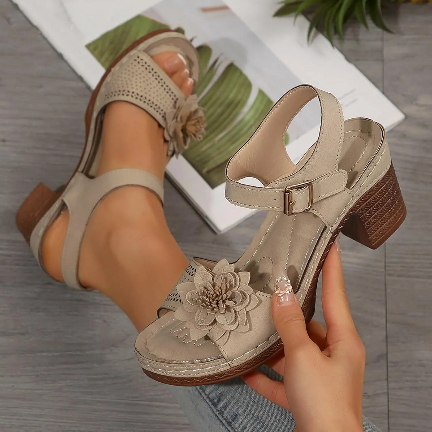 Platform Heels for Women Block Chunky Wedges High Heel Sandals Ankle Strap Open Toe Slip-on Sandals Casual Summer Beach Pumps