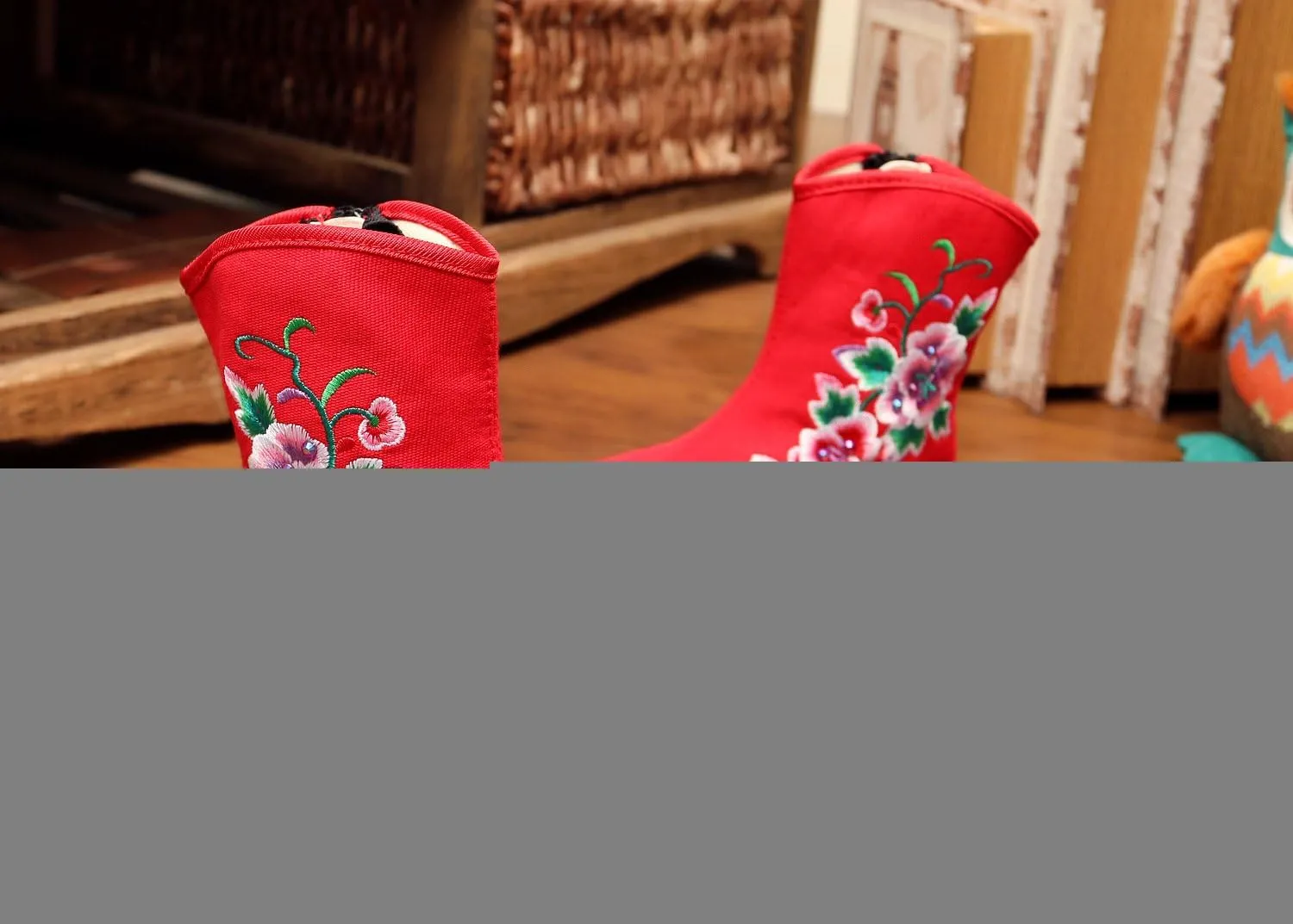 Qhome Little Girl Peony Embroidery Sports Fashion Autumn Winter Ankle Boots Canvas Shoes