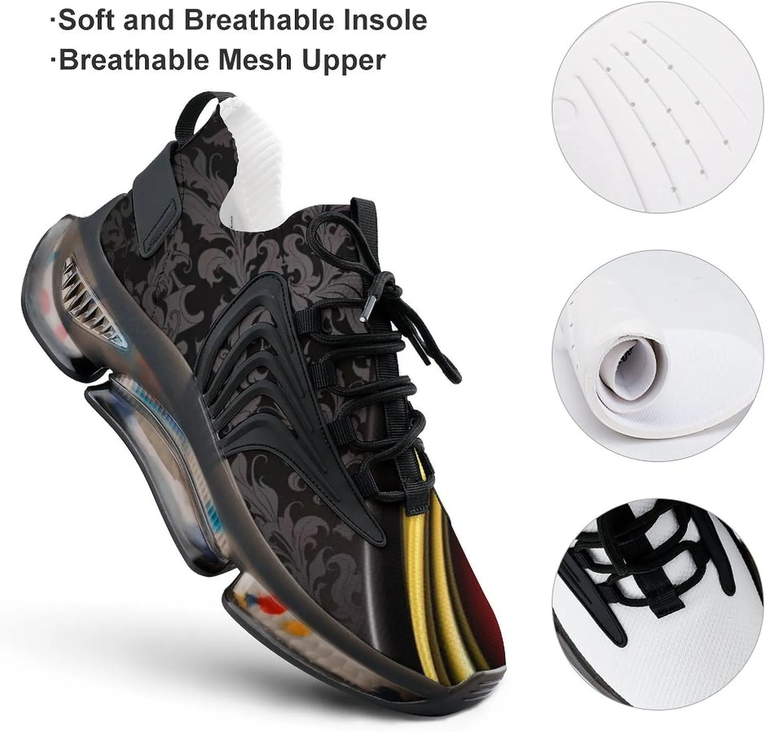 Red and Black and Gold Wallpaper Designs Mens Running Shoes Lightweight Walking Tennis Shoes Soft Soled Elastic Cushion Basketball Shoes