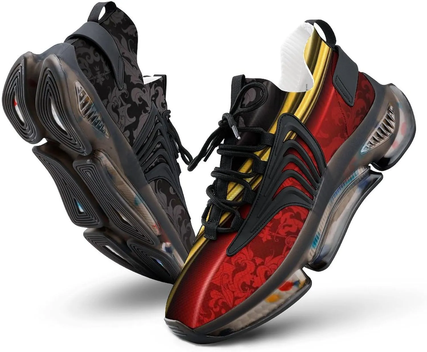 Red and Black and Gold Wallpaper Designs Mens Running Shoes Lightweight Walking Tennis Shoes Soft Soled Elastic Cushion Basketball Shoes