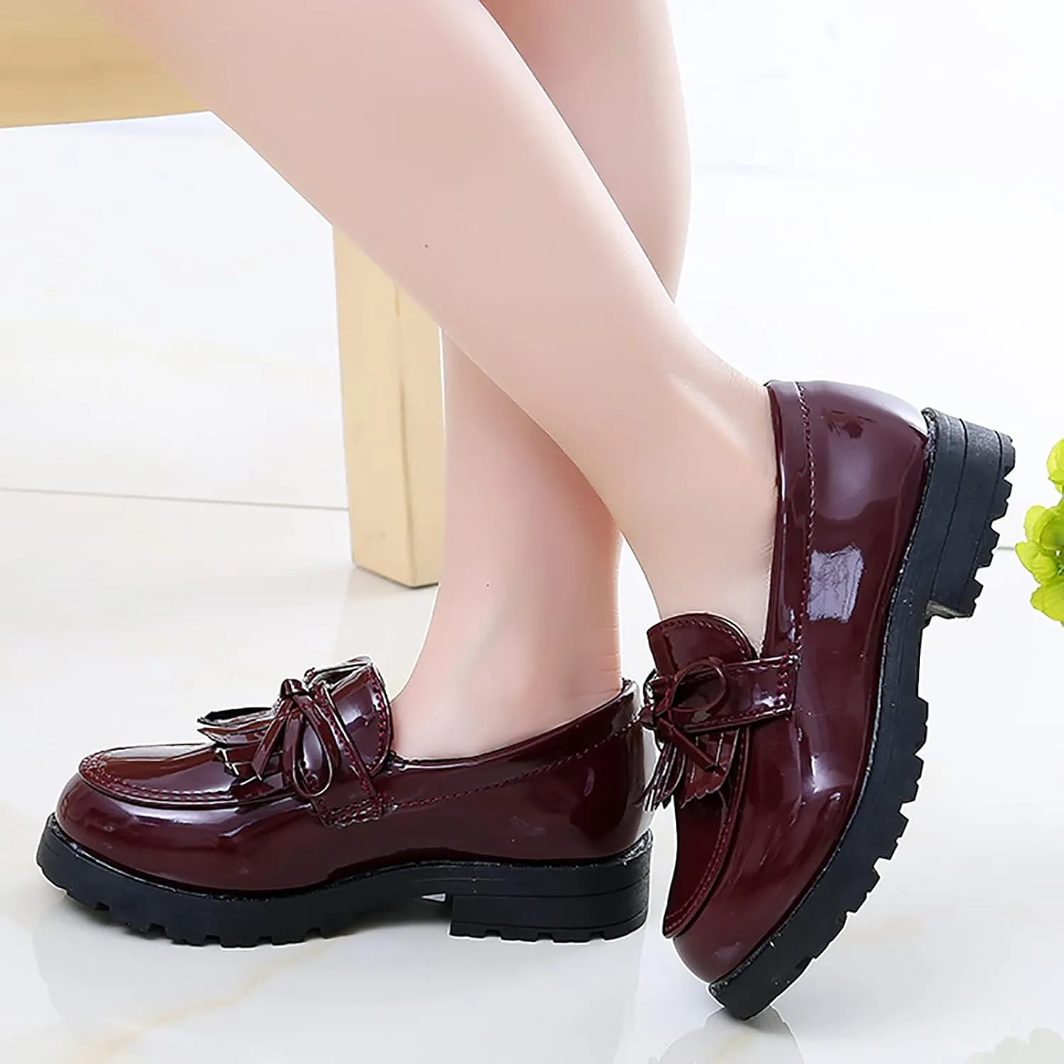 Shoes for Size 3 Girls Slip On Leather Loafer Tassel Bow Flats School Dress Shoes for Girls Toddler Boy Shoe
