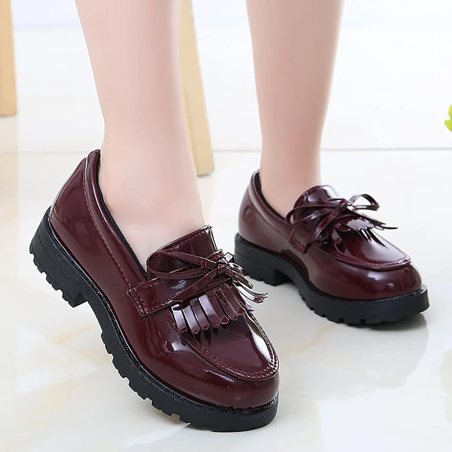 Shoes for Size 3 Girls Slip On Leather Loafer Tassel Bow Flats School Dress Shoes for Girls Toddler Boy Shoe
