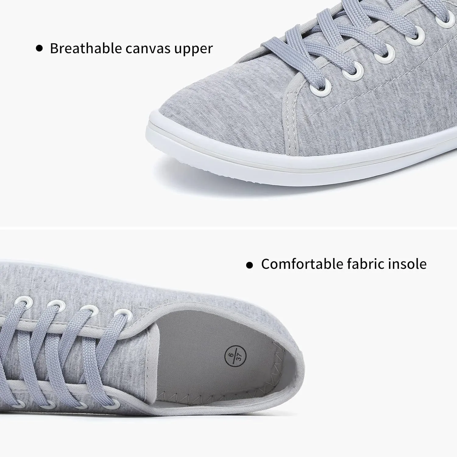 Shupua Women's Casual Canvas Sneakers, White, Lace Up Flats