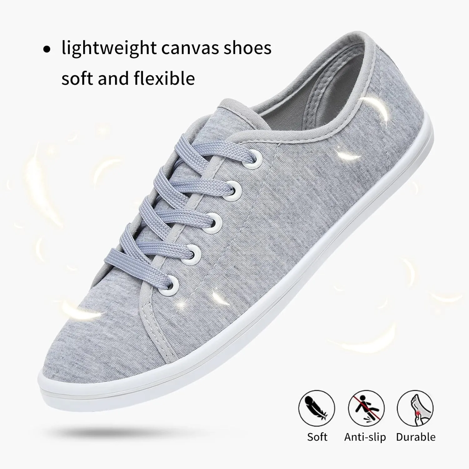Shupua Women's Casual Canvas Sneakers, White, Lace Up Flats