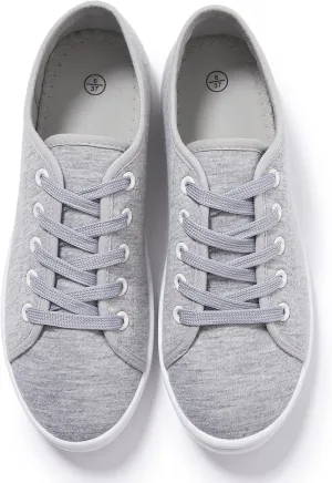 Shupua Women's Casual Canvas Sneakers, White, Lace Up Flats