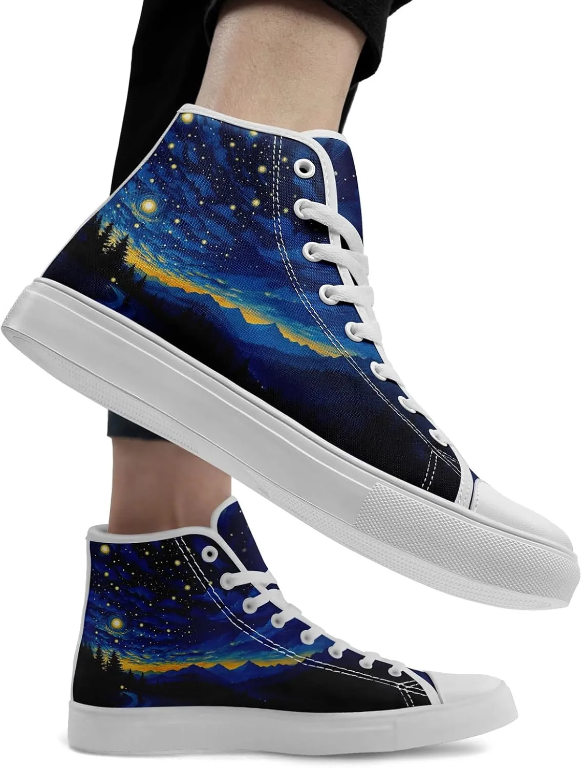 Sky High-top Canvas Shoes for Men Women Fashion Breathable Lace Up Comfortable Trendy Sneaker Plat Star Moon Shoes
