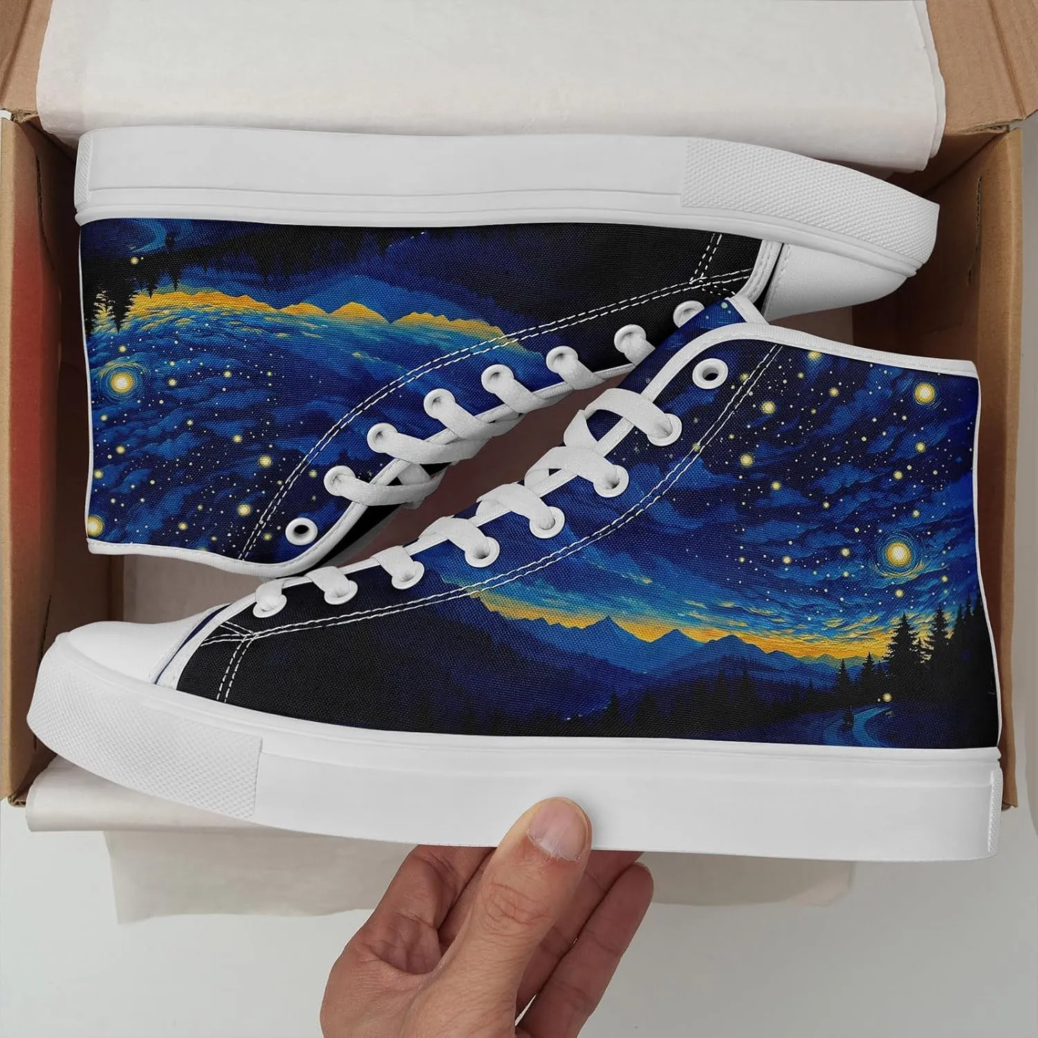 Sky High-top Canvas Shoes for Men Women Fashion Breathable Lace Up Comfortable Trendy Sneaker Plat Star Moon Shoes
