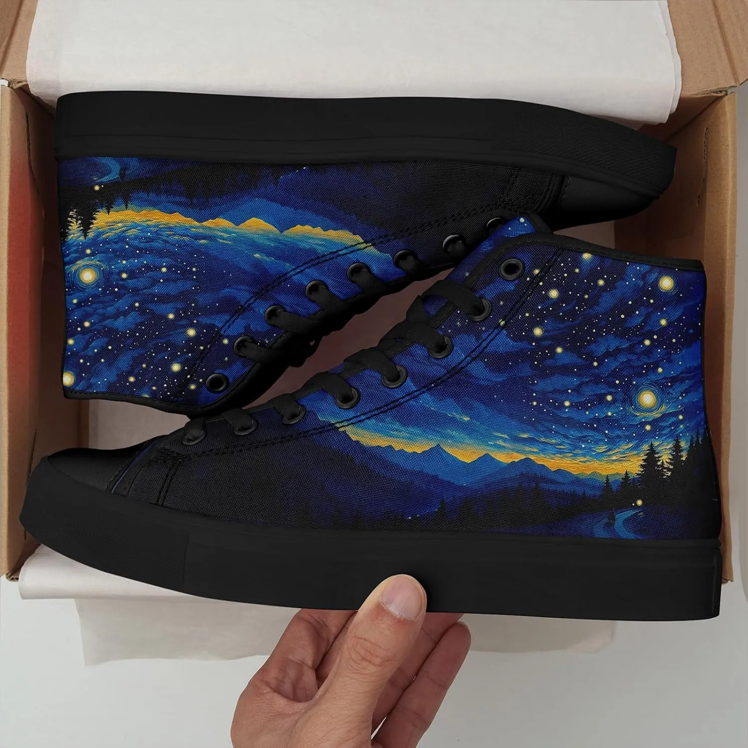Sky High-top Canvas Shoes for Men Women Fashion Breathable Lace Up Comfortable Trendy Sneaker Plat Star Moon Shoes