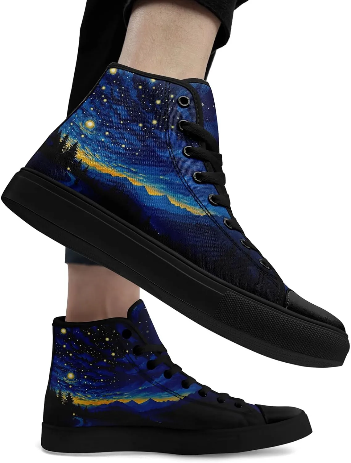Sky High-top Canvas Shoes for Men Women Fashion Breathable Lace Up Comfortable Trendy Sneaker Plat Star Moon Shoes