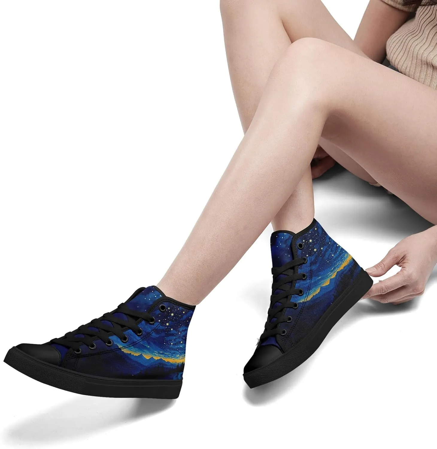 Sky High-top Canvas Shoes for Men Women Fashion Breathable Lace Up Comfortable Trendy Sneaker Plat Star Moon Shoes
