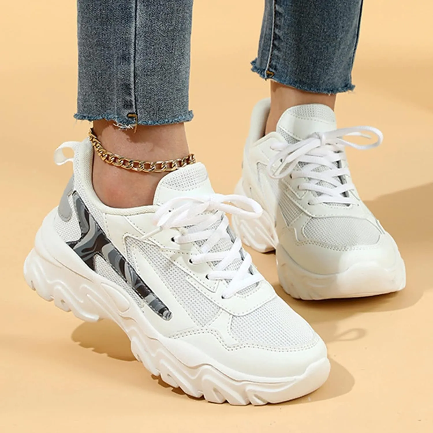 Sneakers for Women Fashion Platform White Zapatos Antideslizante Para El Invierno De Mujeres Womens Casual Shoes Black Sneakers Women Trendy Women Athletic Shoes Walking Running Shoes