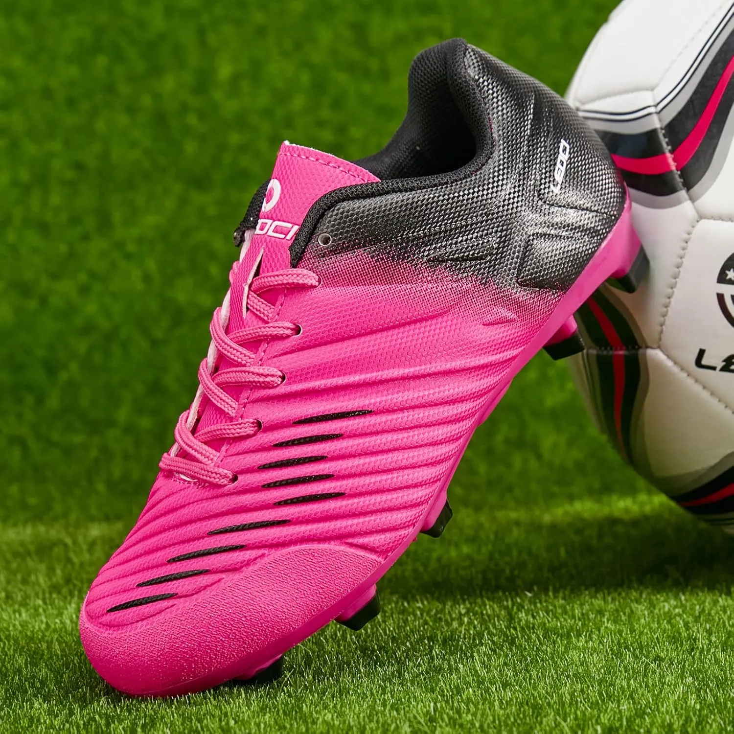 Soccer Shoes for Boys Pink Soccer Cleats Breathable Athletic Toddler Black Football Boots for Outdoor Indoor Soccer Shoes for Girls AG/FG