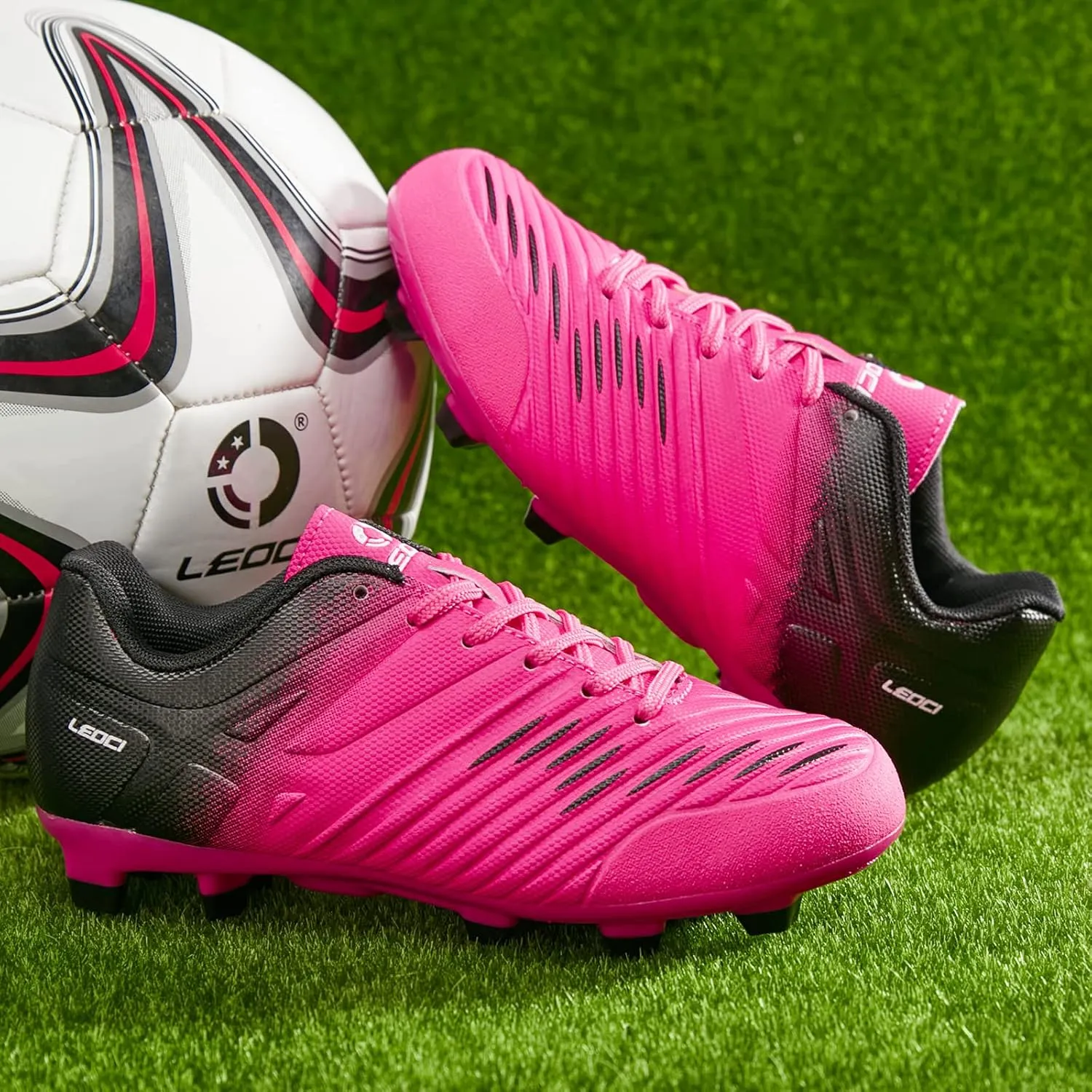 Soccer Shoes for Boys Pink Soccer Cleats Breathable Athletic Toddler Black Football Boots for Outdoor Indoor Soccer Shoes for Girls AG/FG
