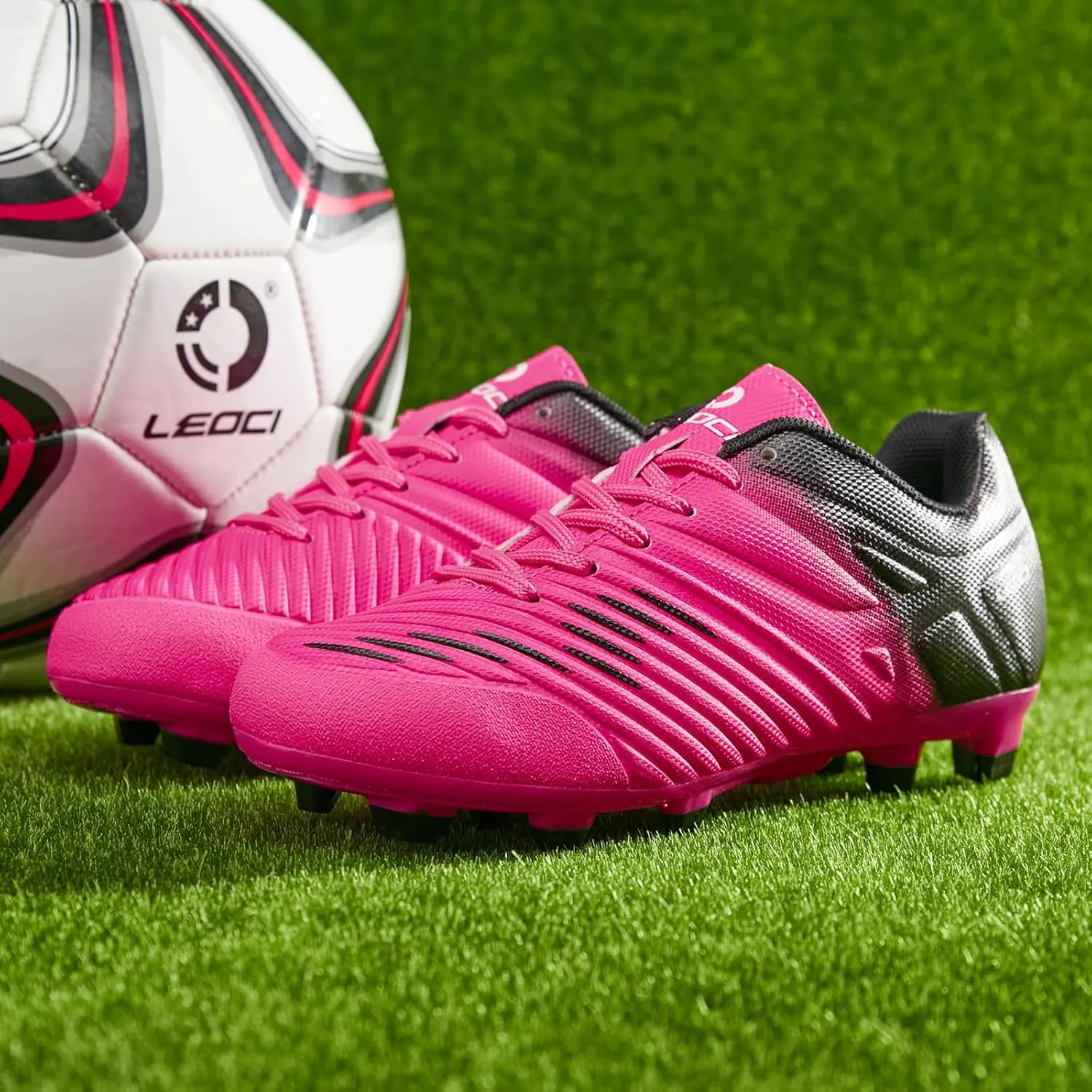 Soccer Shoes for Boys Pink Soccer Cleats Breathable Athletic Toddler Black Football Boots for Outdoor Indoor Soccer Shoes for Girls AG/FG
