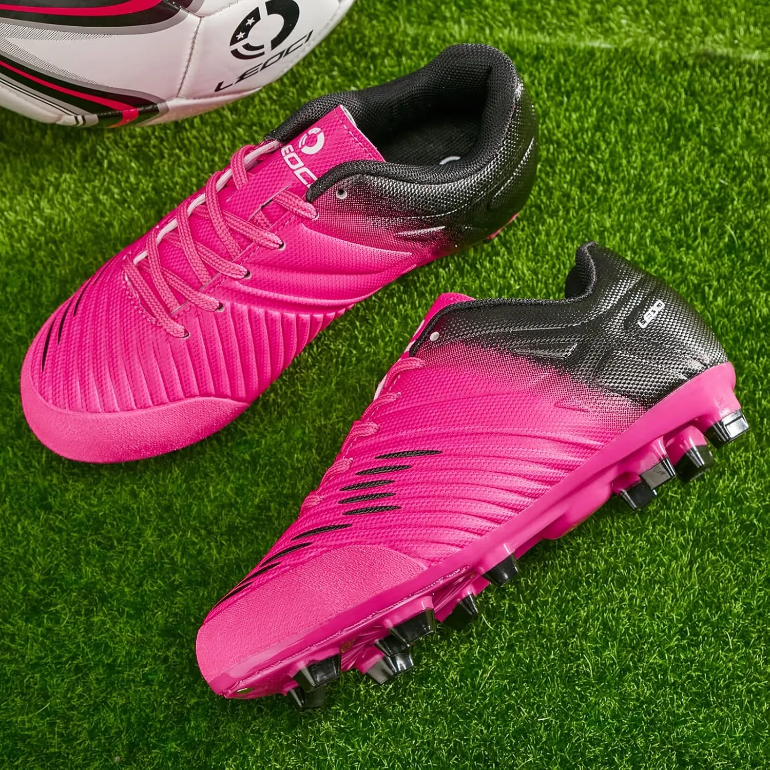 Soccer Shoes for Boys Pink Soccer Cleats Breathable Athletic Toddler Black Football Boots for Outdoor Indoor Soccer Shoes for Girls AG/FG