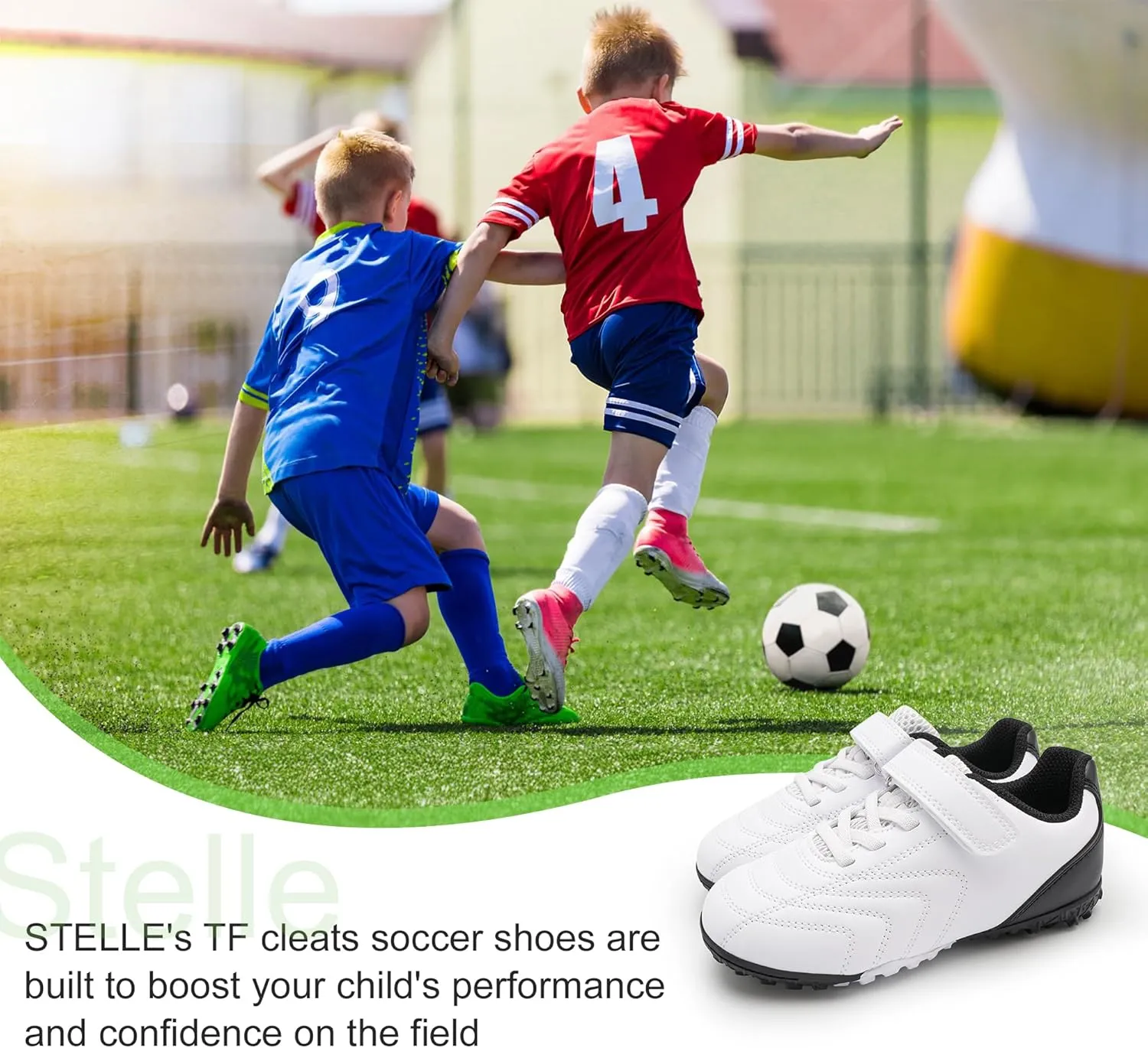 Stelle Boys Girls Indoor Soccer Shoes Kids Turf Shoes Baseball/Softball Futsal Athletic Cleats for Toddler/Little/Big Kid
