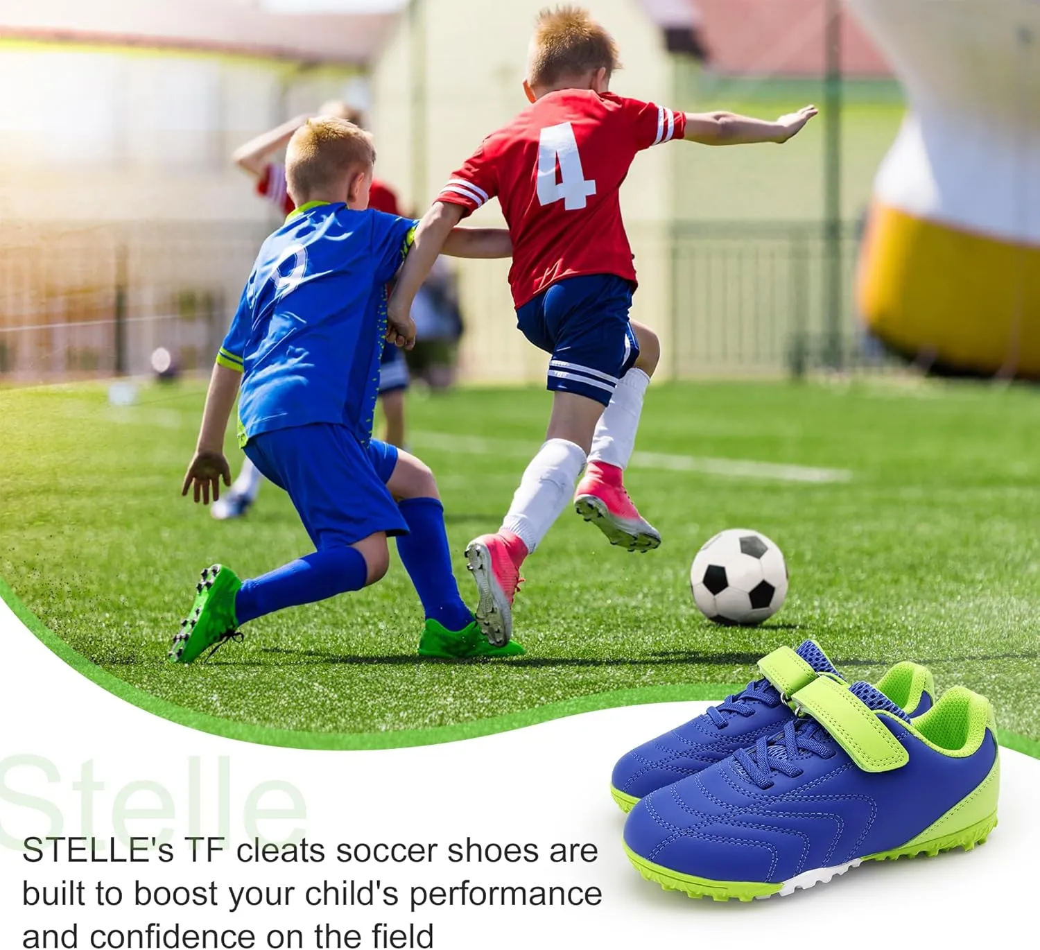 Stelle Boys Girls Indoor Soccer Shoes Kids Turf Shoes Baseball/Softball Futsal Athletic Cleats for Toddler/Little/Big Kid